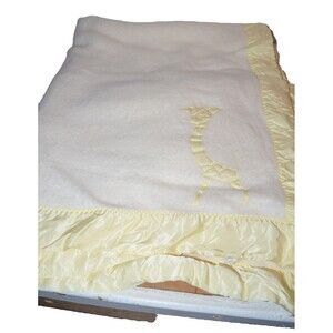 Vtg Baby Chatham Giraffe Wool Baby Blanket Satin Edge 36" x 48" Yellow